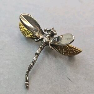 Sterling Silver Dragonfly Brooch Pin 925 Gold Tone Vermeil Wings Insect Nature